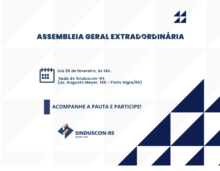  Sinduscon-RS convoca para Assembleia Geral Extraordinária